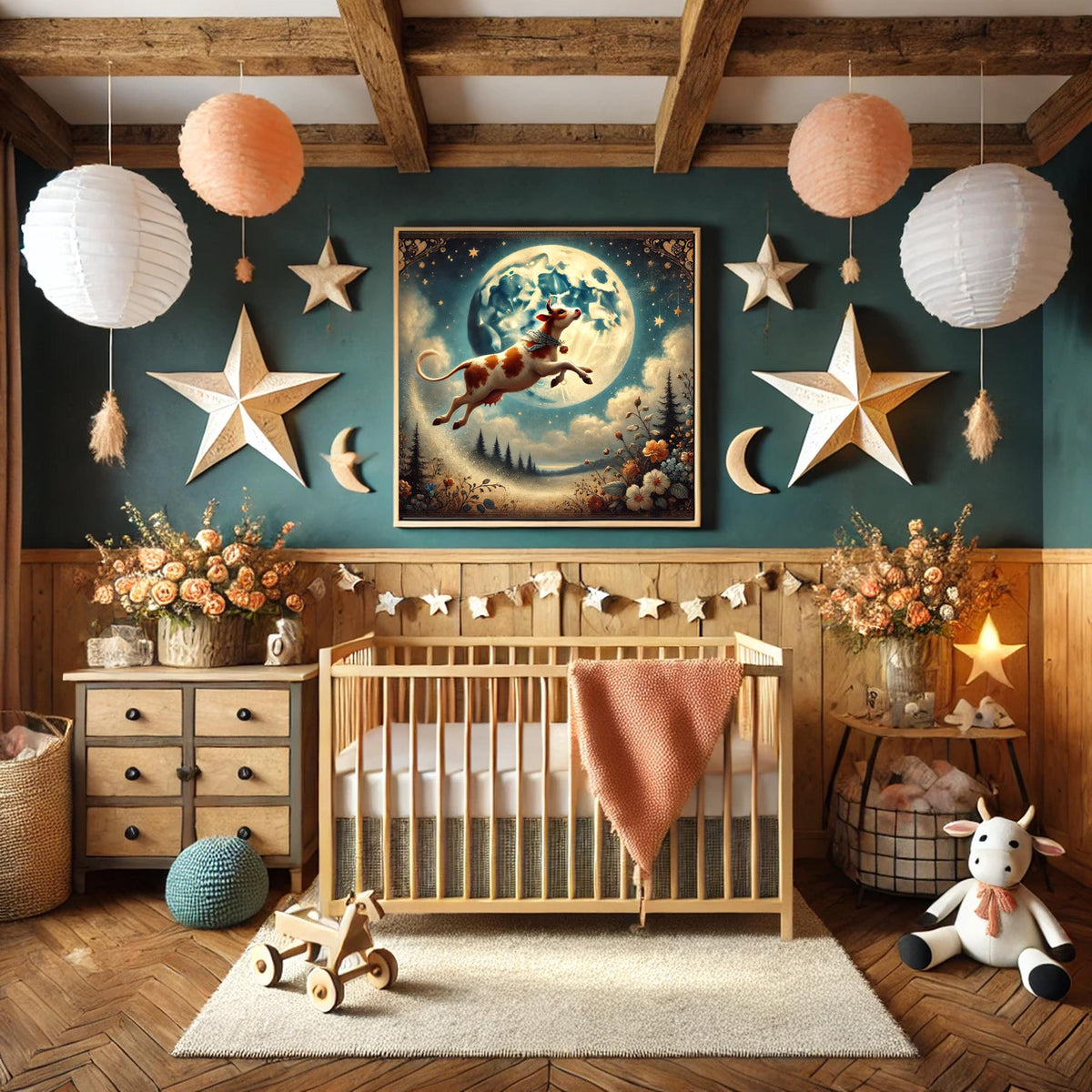 Victorian Cow Jumping Over the Moon Print: Nostalgic Nursery Art (Digital Download)