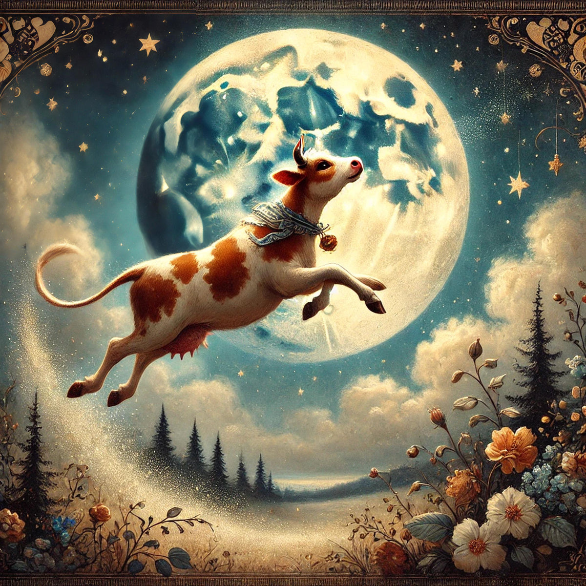 Victorian Cow Jumping Over the Moon Print: Nostalgic Nursery Art (Digital Download)