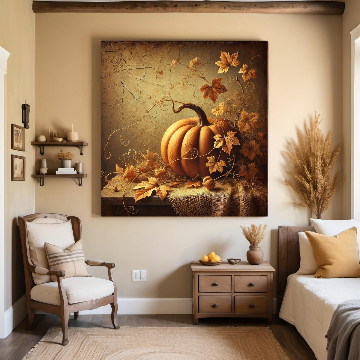 Victorian Pumpkin Still Life Art: Rustic Autumn Decor (Digital Print)