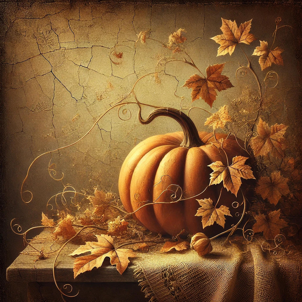 Victorian Pumpkin Still Life Art: Rustic Autumn Decor (Digital Print)