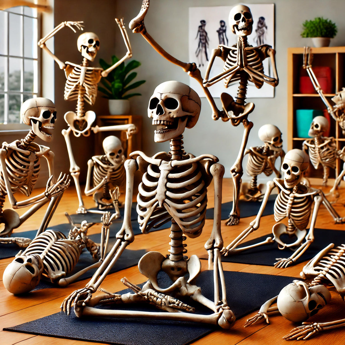 Skeleton Yoga Print: Funny Halloween Art, Spooky Whimsical Decor (Digital Download) 2