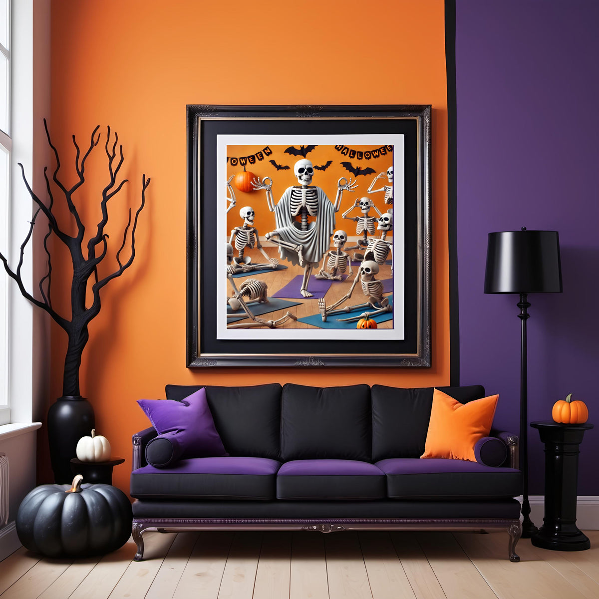 Skeleton Yoga Print: Funny Halloween Art, Spooky Whimsical Decor (Digital Download)