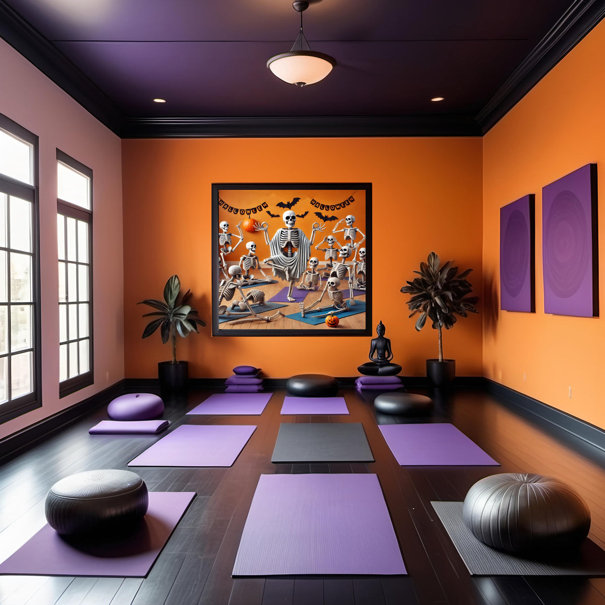 Skeleton Yoga Print: Funny Halloween Art, Spooky Whimsical Decor (Digital Download)