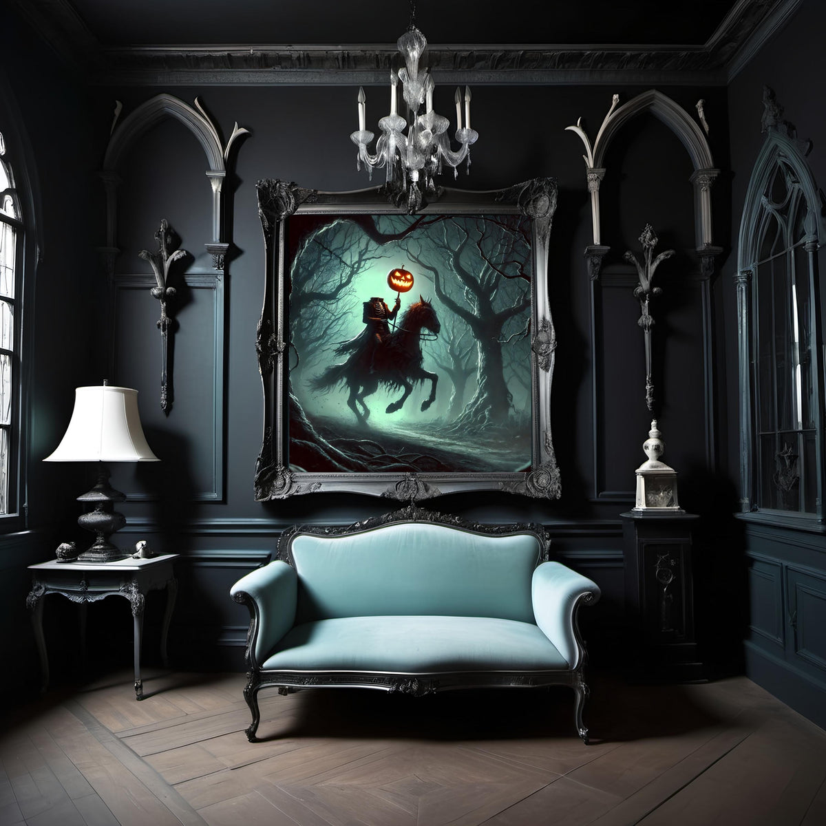 Headless Horseman Print: Gothic Halloween Art, Dark Forest Decor (Digital Download)