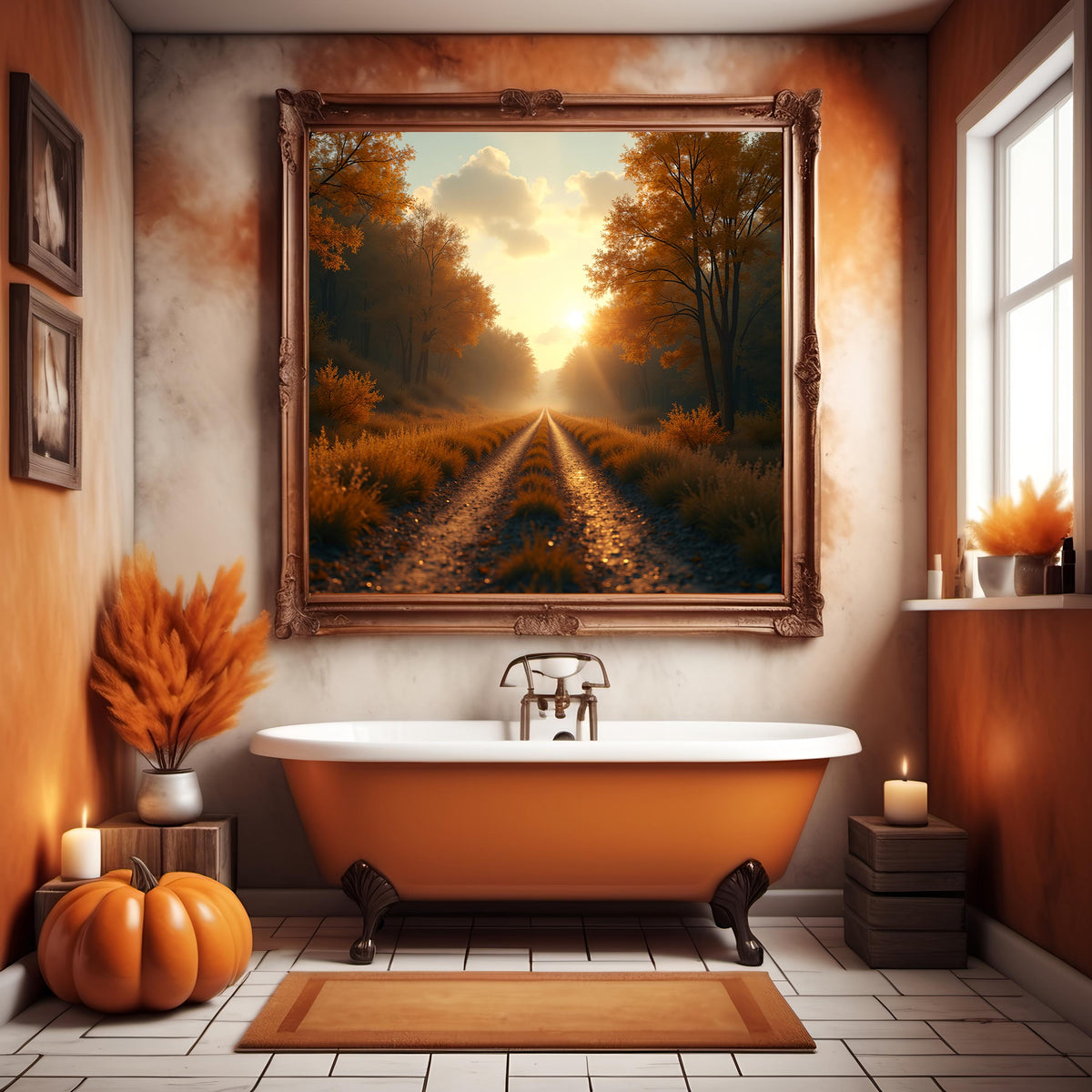 Autumn Forest Pathway Art Print: Golden Fall Scenic Road (Digital Download)