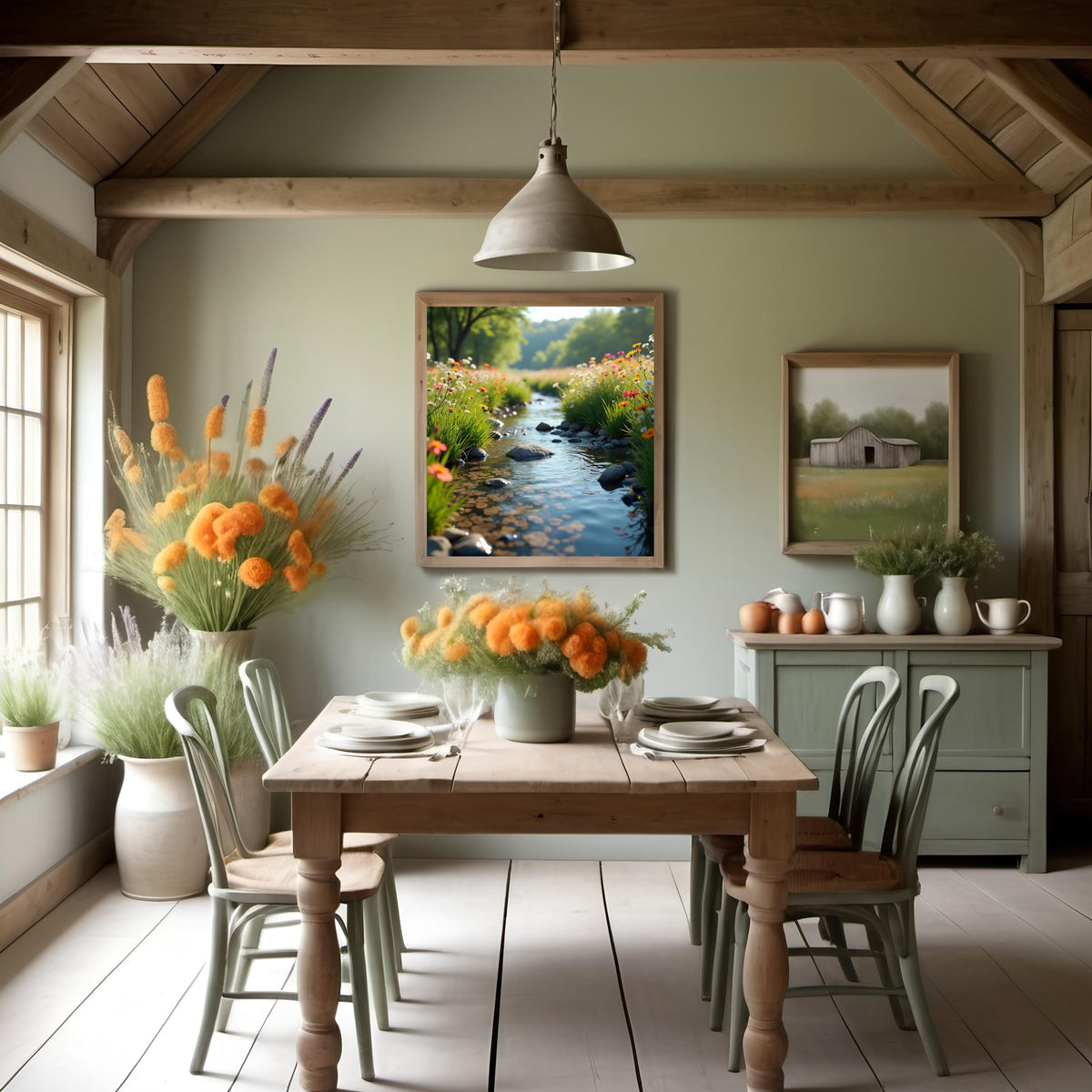 Wildflower Meadow Brook Print: Tranquil Nature Landscape Art (Digital Download)
