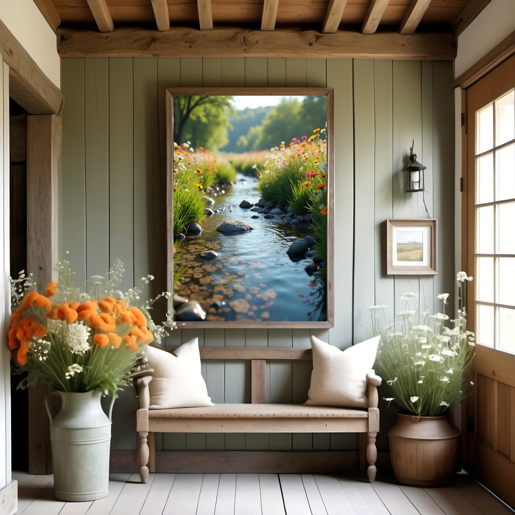 Wildflower Meadow Brook Print: Tranquil Nature Landscape Art (Digital Download)