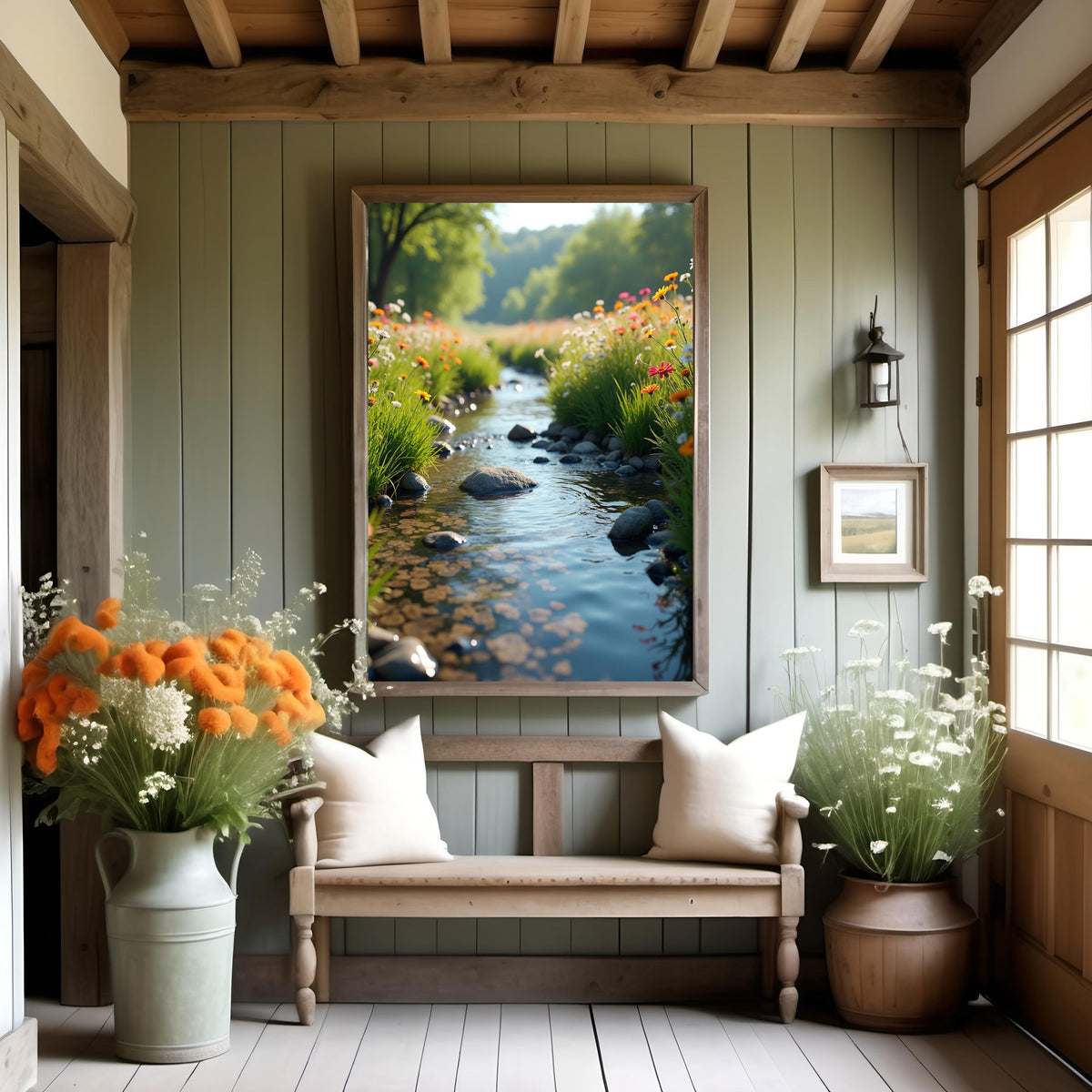 Wildflower Meadow Brook Print: Tranquil Nature Landscape Art (Digital Download)
