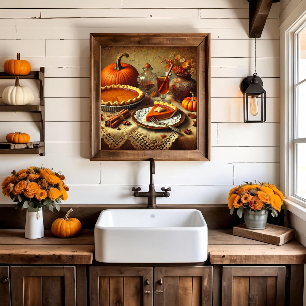 Victorian Pumpkin Pie Still Life Print: Rustic Thanksgiving Decor (Digital Download)