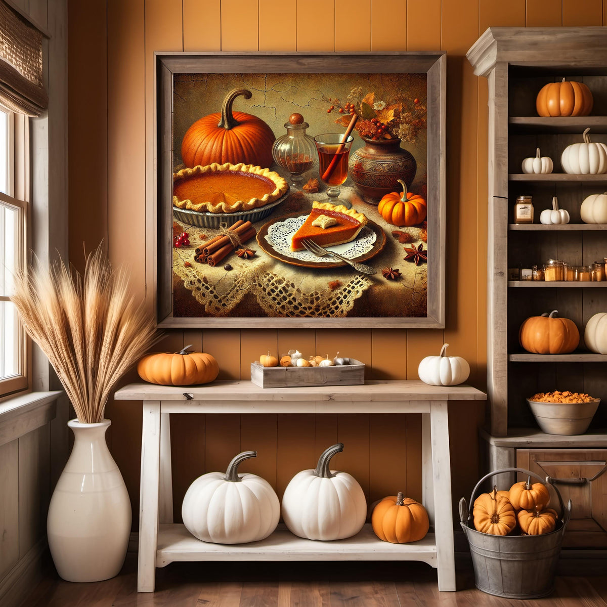 Victorian Pumpkin Pie Still Life Print: Rustic Thanksgiving Decor (Digital Download)