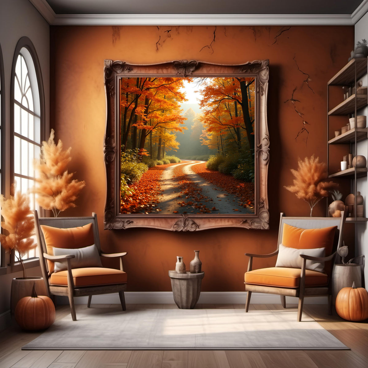 Autumn Forest Road Digital Print: Golden Fall Wall Art (Digital Download)