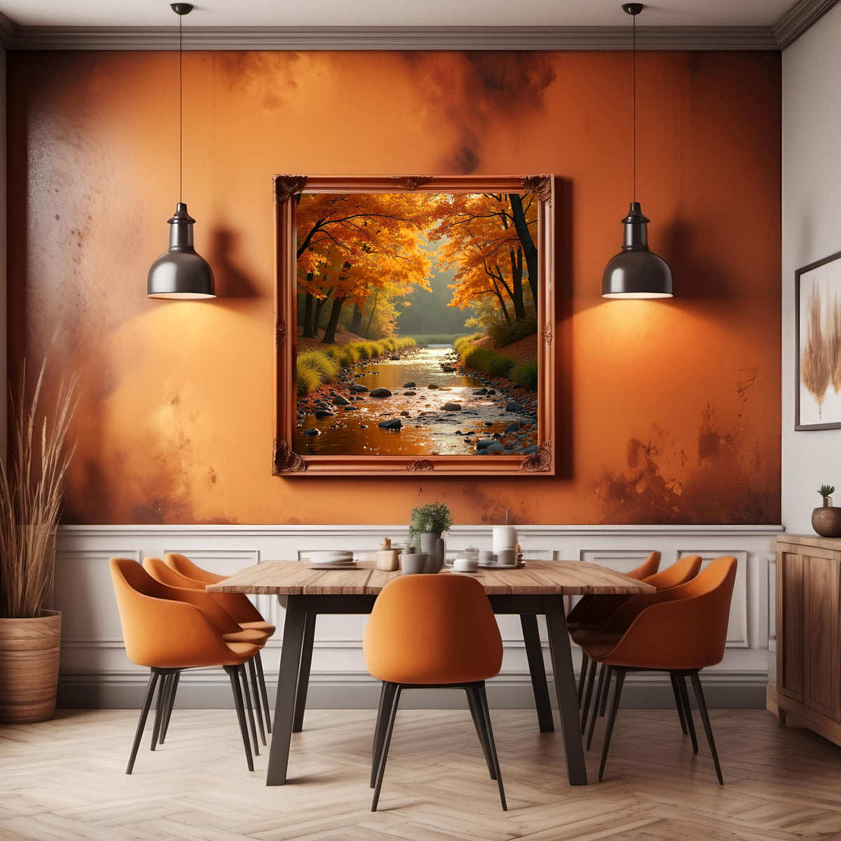 Autumn Brook Landscape Art: Tranquil Fall Nature Scene (Digital Download)