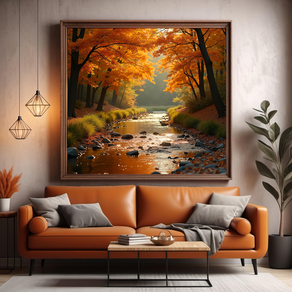 Autumn Brook Landscape Art: Tranquil Fall Nature Scene (Digital Download)