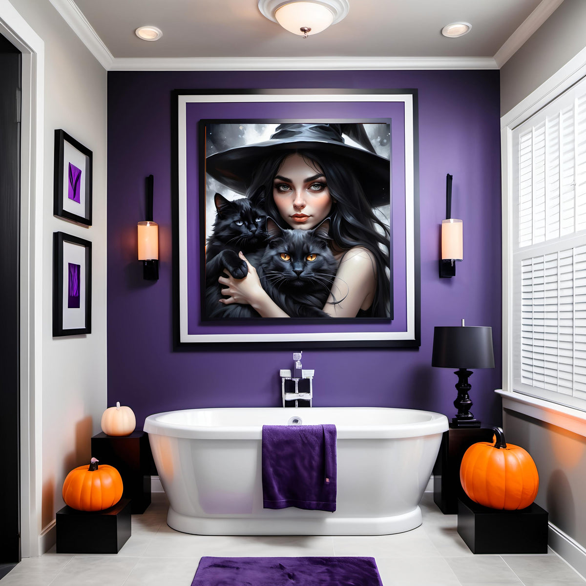 Witch and Black Cat Digital Print: Mystical Halloween Decor (Digital Download 4096x4096px)