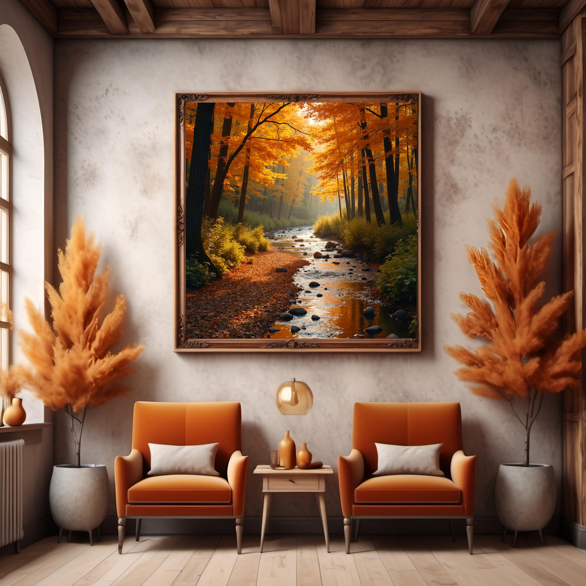 Autumn Forest Stream Art Print: Tranquil Fall Landscape (Digital Download)