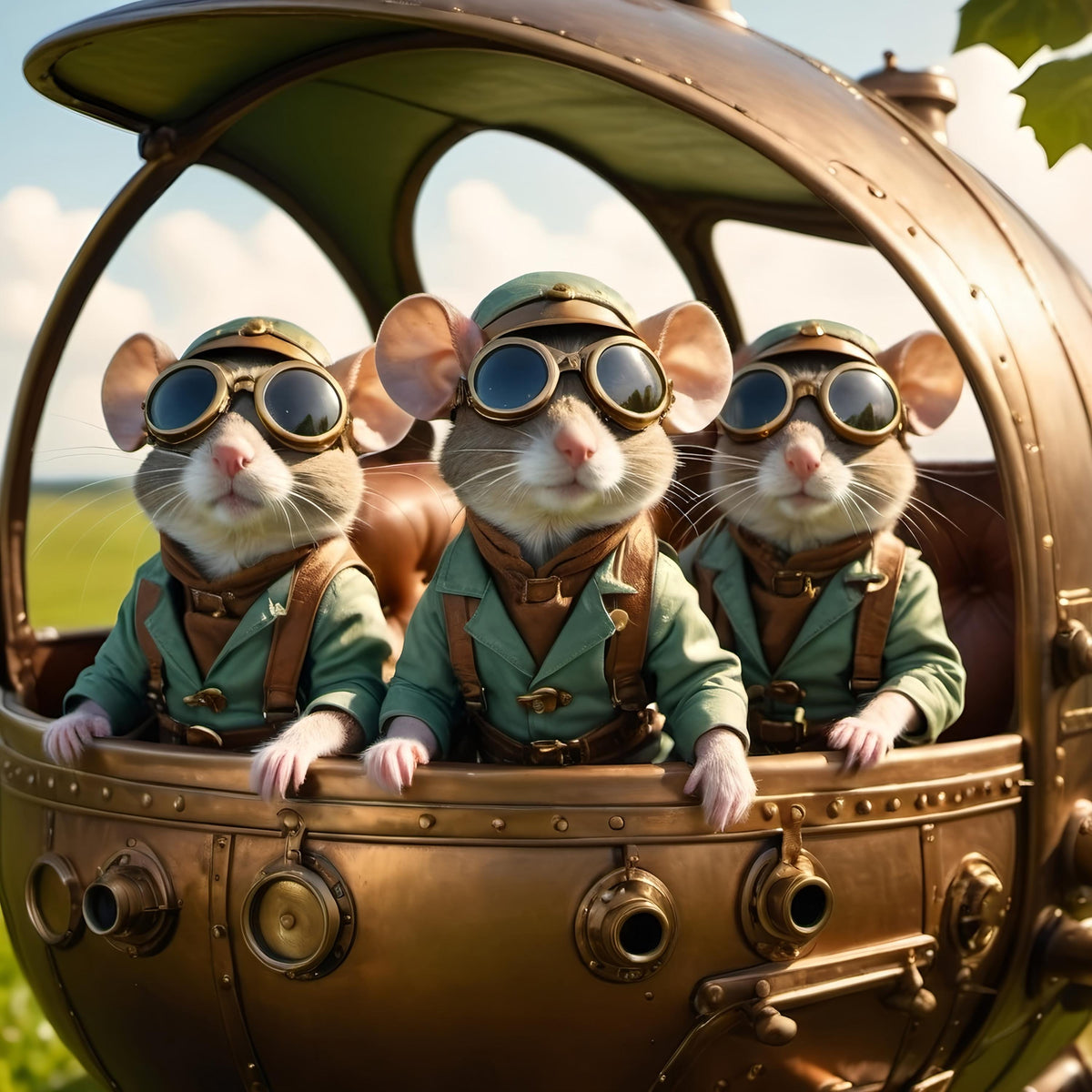 Steampunk Aviator Mice Airship Print: Whimsical Nursery Art (Digital Download)