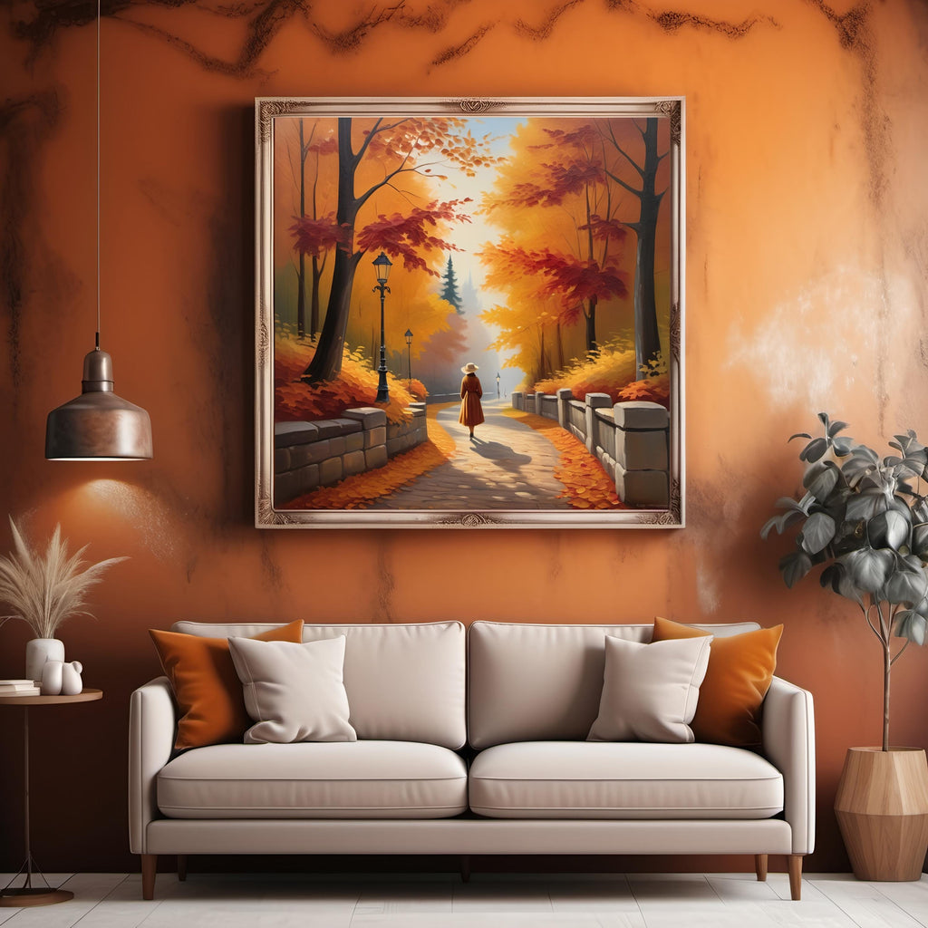 Autumn Pathway Digital Print: Tranquil Fall Foliage Wall Art