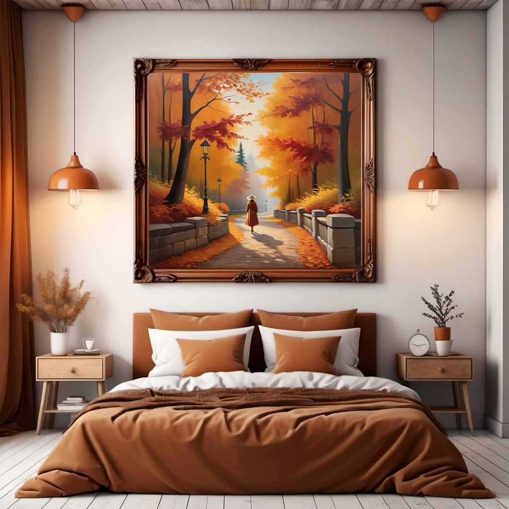 Autumn Pathway Digital Print: Tranquil Fall Foliage Wall Art