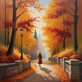 Autumn Pathway Digital Print: Tranquil Fall Foliage Wall Art