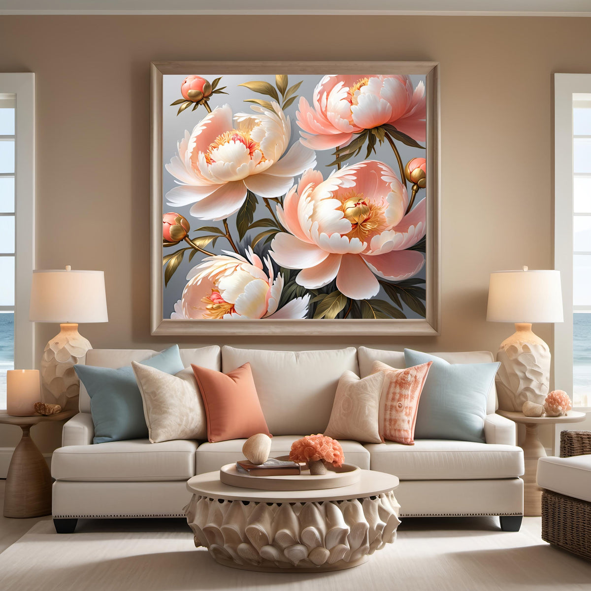 Coral Peony Floral Print: Elegant Botanical Wall Art (Digital Download)
