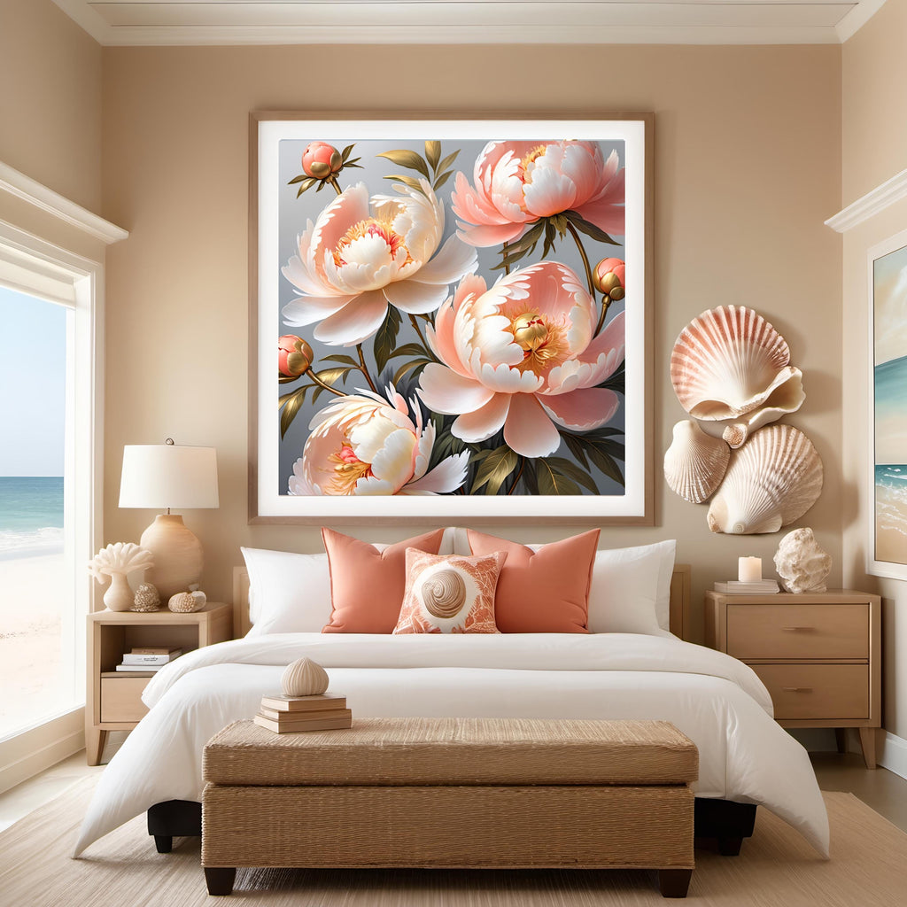 Coral Peony Floral Print: Elegant Botanical Wall Art (Digital Download)