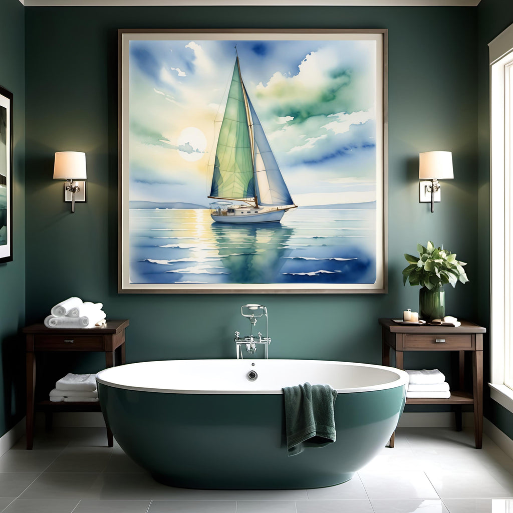 Sailboat Coastal Print: Tranquil Ocean Seascape Art (Digital Download)