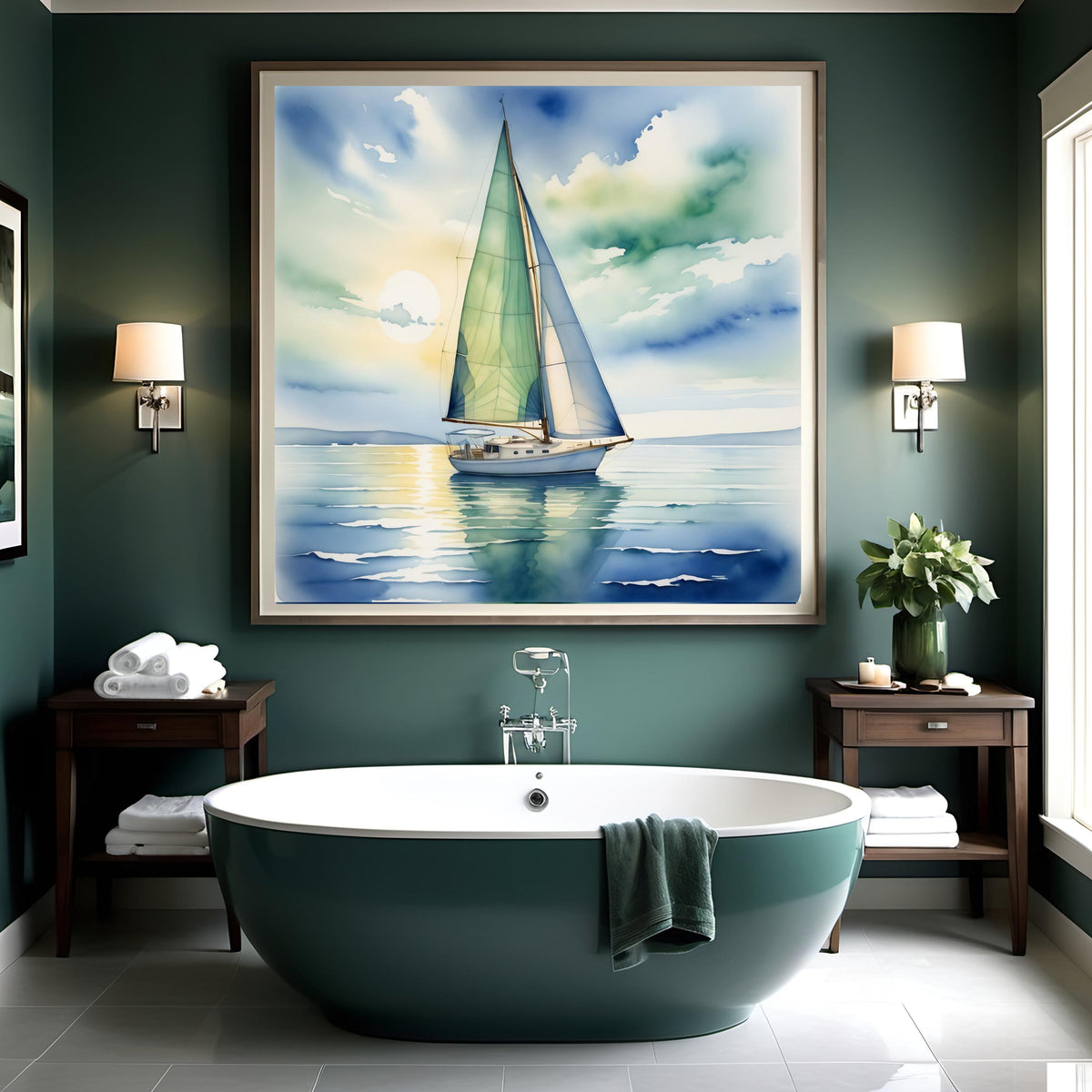 Sailboat Coastal Print: Tranquil Ocean Seascape Art (Digital Download)