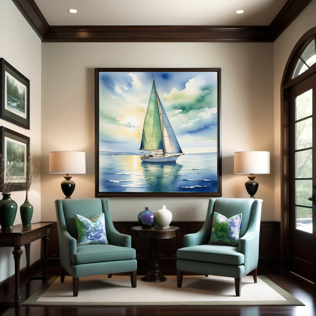Sailboat Coastal Print: Tranquil Ocean Seascape Art (Digital Download)