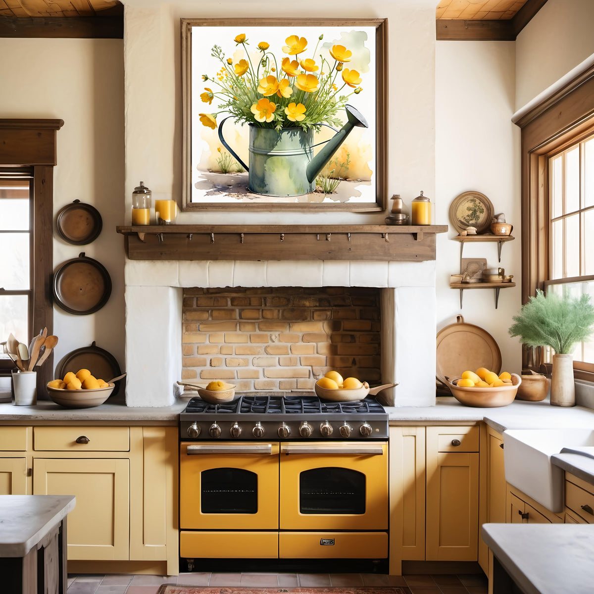 Watercolor Buttercup Flowers Print: Rustic Watering Can Art (Digital Download)