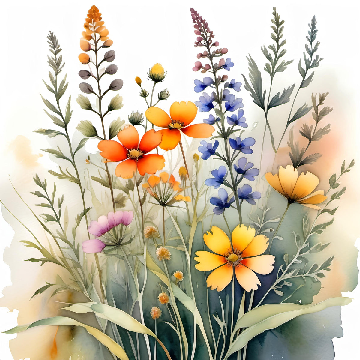 Wildflower Watercolor Print: Vibrant Botanical Wall Art (Digital Download)
