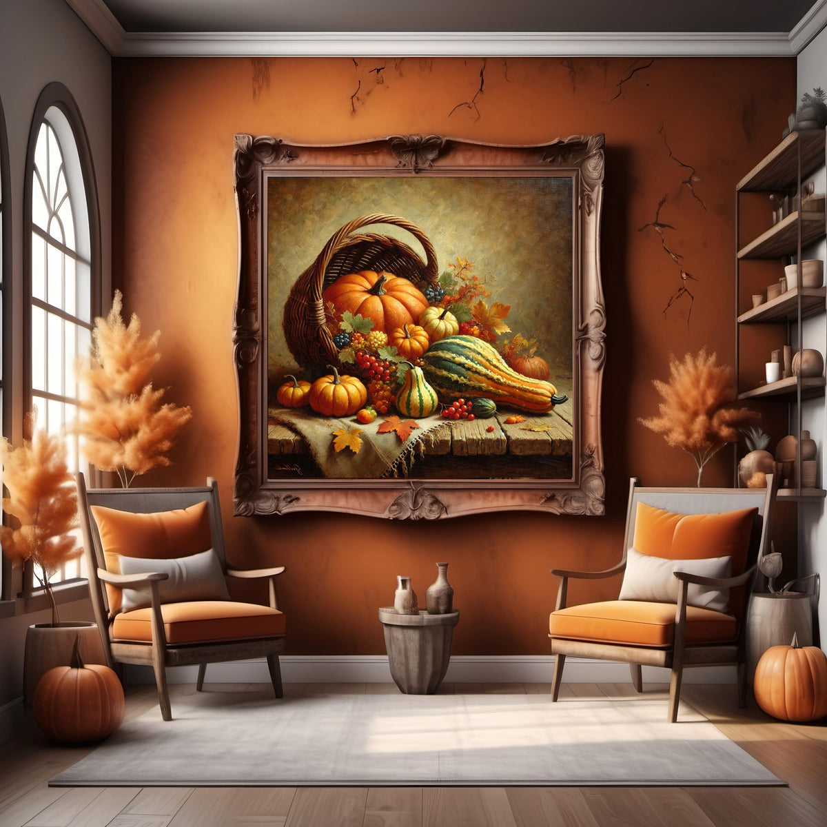 Autumn Cornucopia Still Life Print: Harvest Pumpkins & Gourds (Digital Download)
