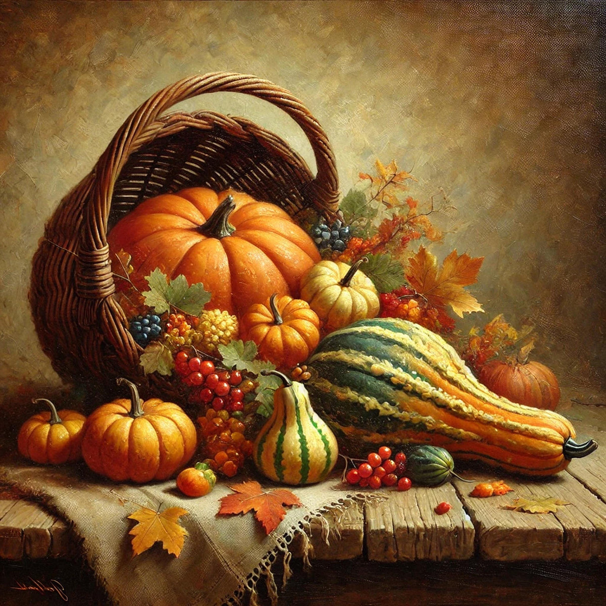 Autumn Cornucopia Still Life Print: Harvest Pumpkins & Gourds (Digital Download)