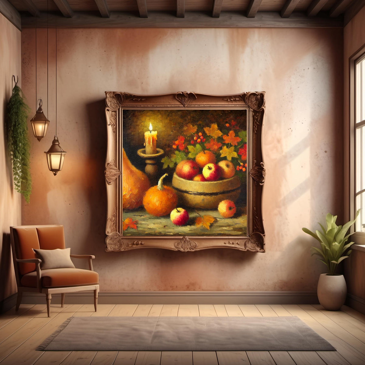 Rustic Fall Still Life Print: Apples, Pumpkins, Pears (Digital Download)