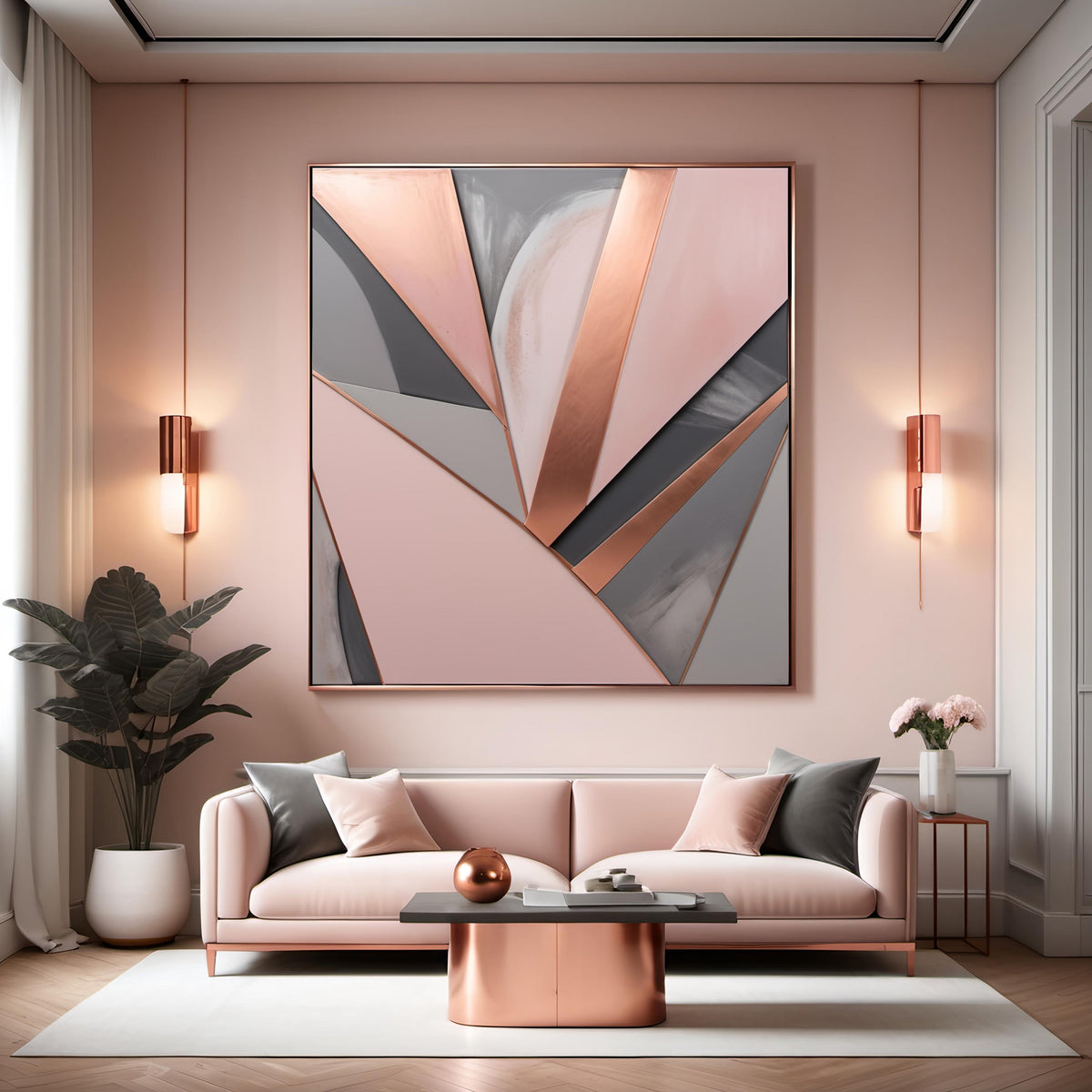 Blush Pink Geometric Abstract Art Print: Modern Minimalist Decor (Digital Download)
