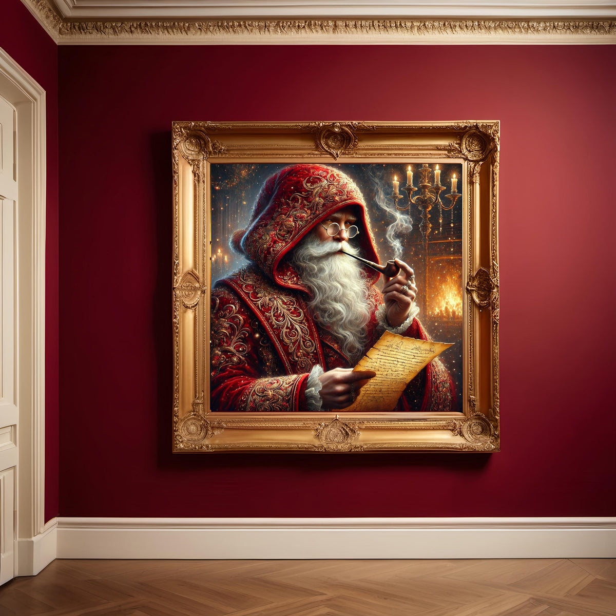 Victorian Santa Art Print: Classic Christmas Fireplace Scene (Digital Download)