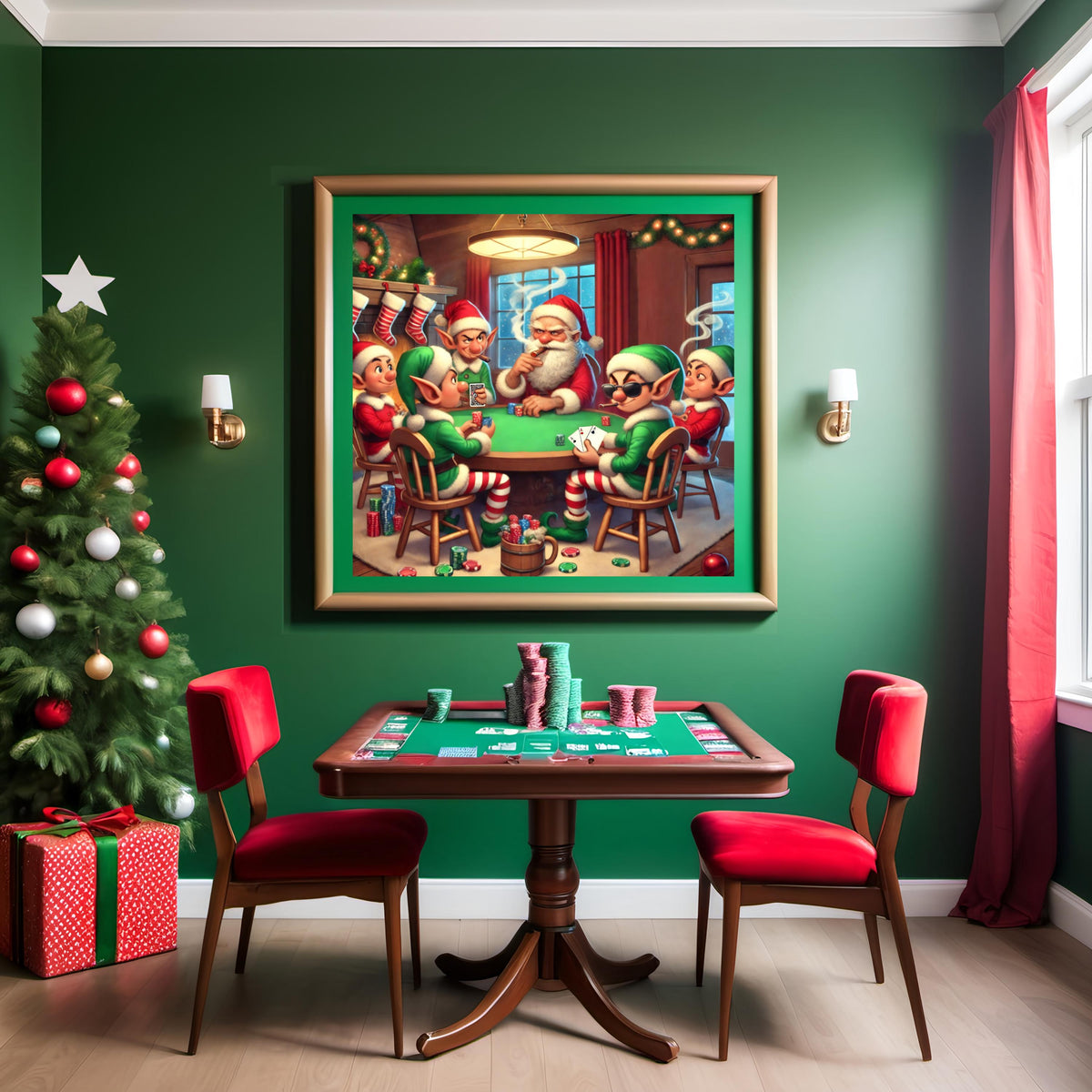 Funny Christmas Santa Elves Poker Night Art: Holiday Wall Decor (Digital Download)