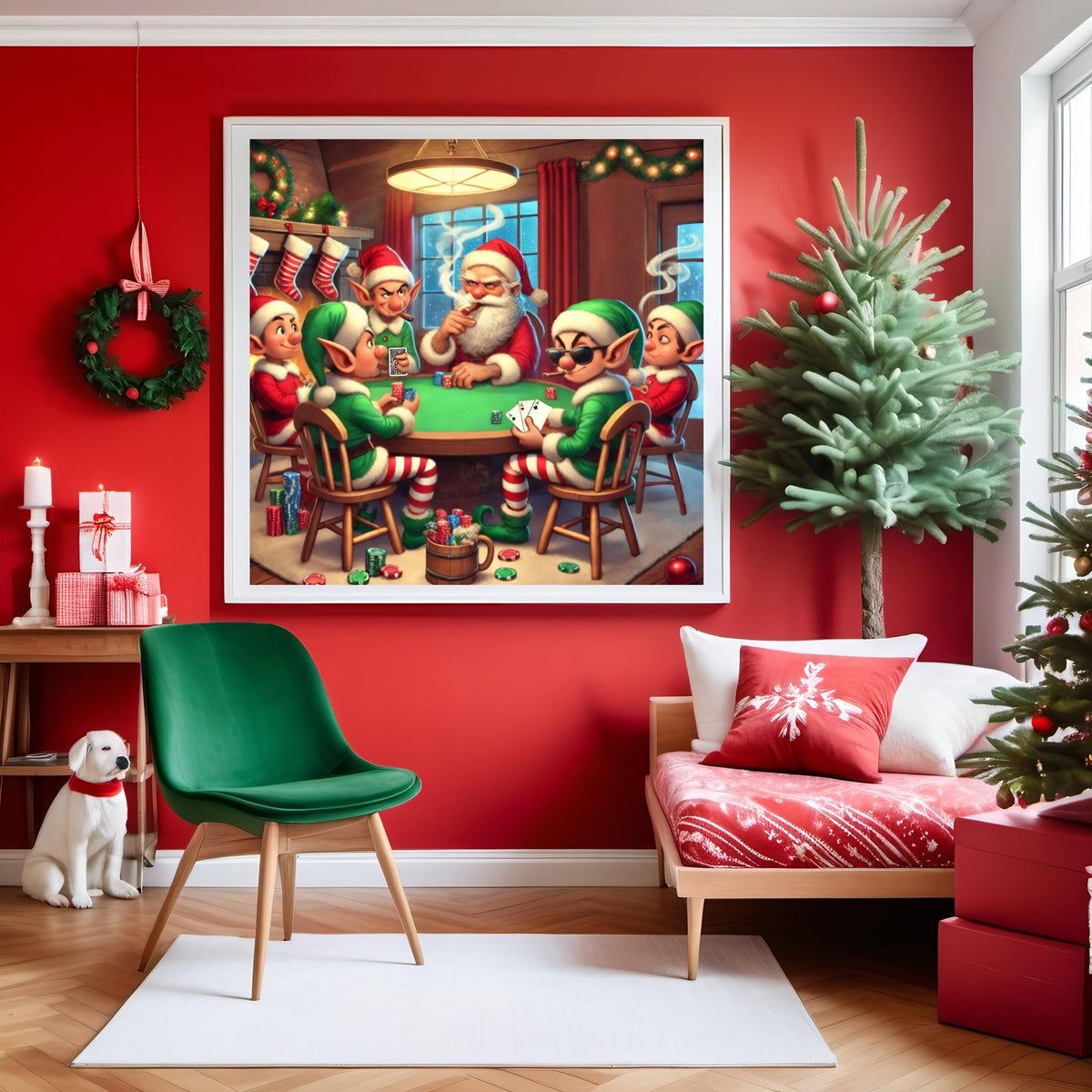 Funny Christmas Santa Elves Poker Night Art: Holiday Wall Decor (Digital Download)