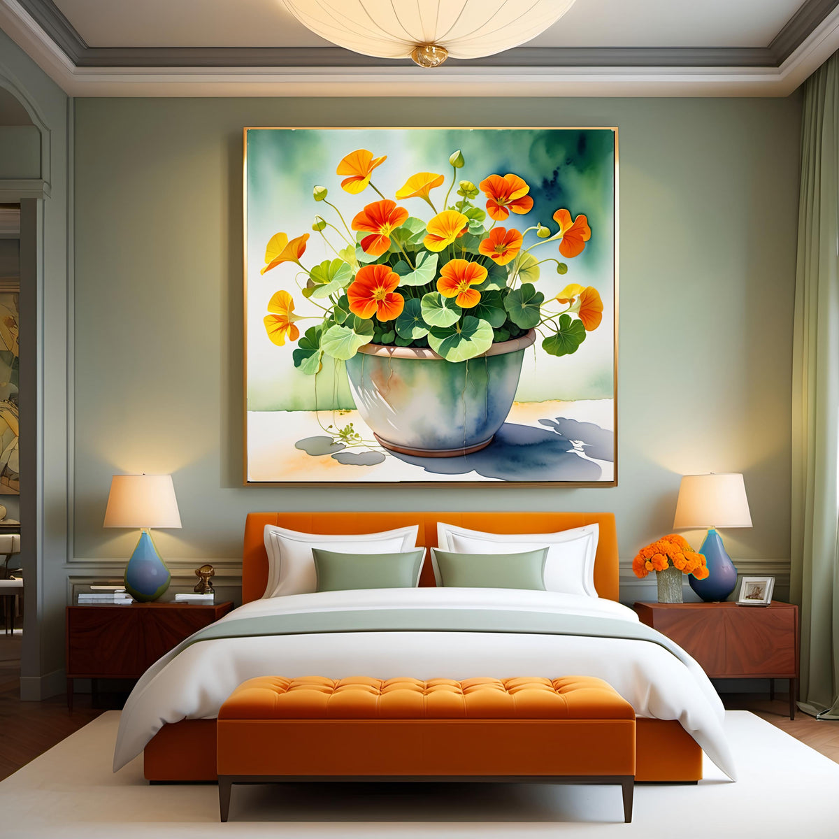 Nasturtium Watercolor Art Print: Cottagecore Floral Decor (Digital Download)