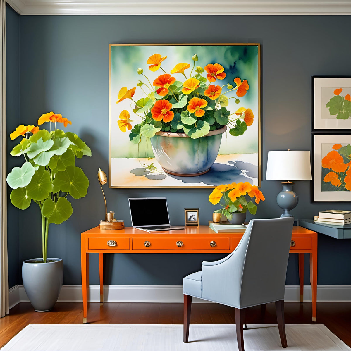 Nasturtium Watercolor Art Print: Cottagecore Floral Decor (Digital Download)