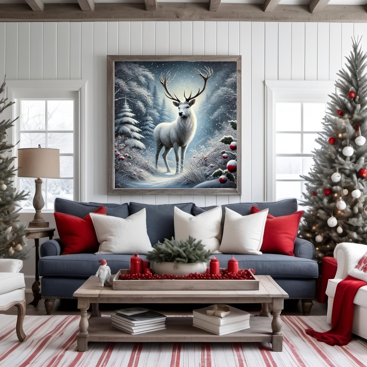 Snowy White Stag Digital Art Print: Winter Woodland Decor (Digital Download)
