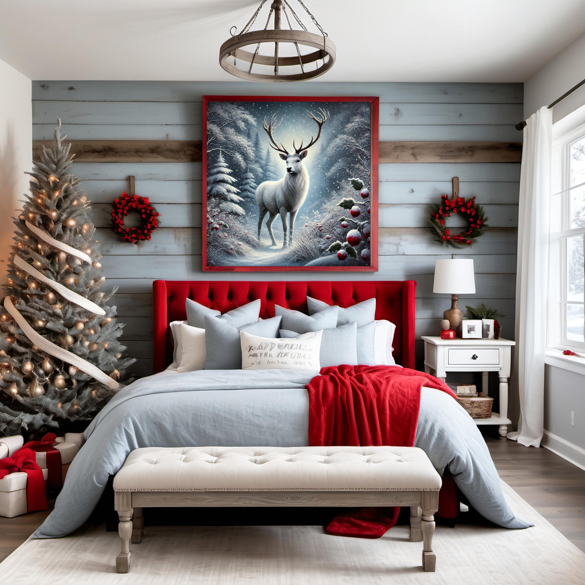 Snowy White Stag Digital Art Print: Winter Woodland Decor (Digital Download)
