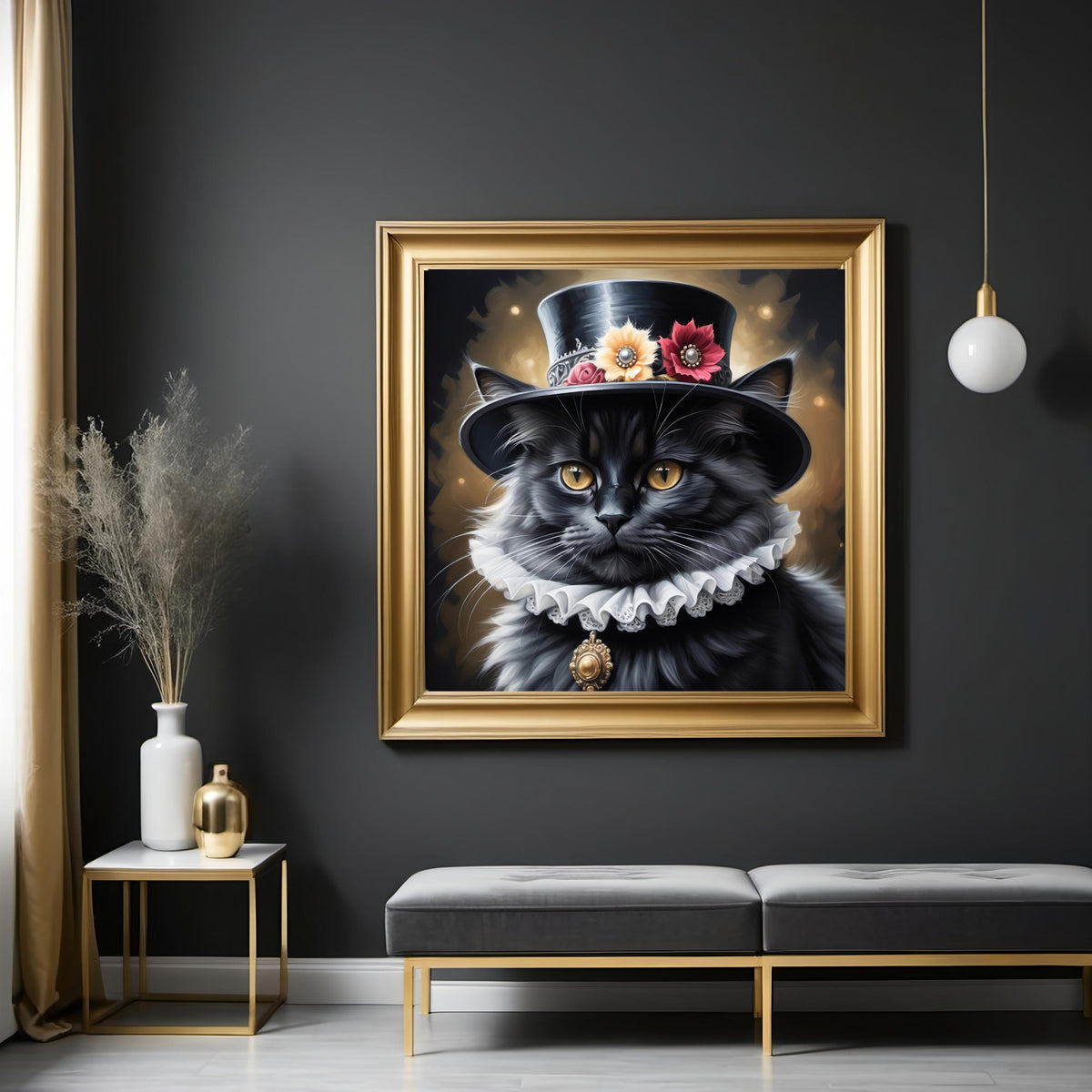 Victorian Cat Portrait: Whimsical Feline in Top Hat (Digital Download)