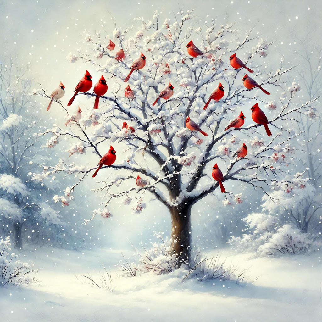Winter Cardinals in Snowy Forest - Nature-Inspired Wall Art Digital Download