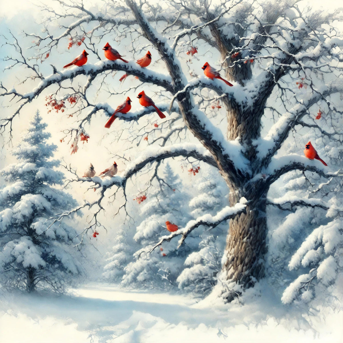 Winter Cardinal Print: Snowy Forest Nature Art (Digital Download)