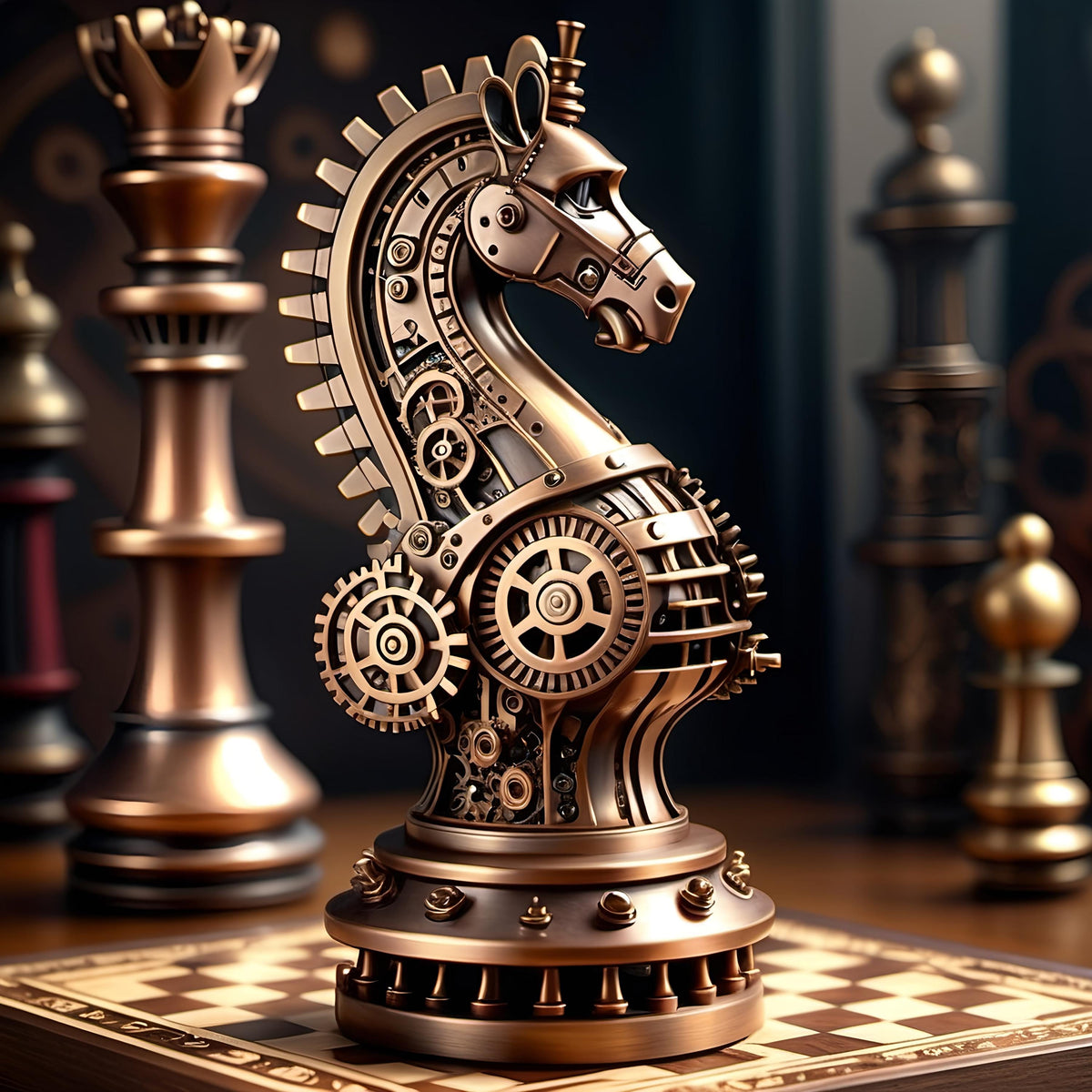 Steampunk Chess Knight Art: Vintage Mechanical Horse Print (Digital Download)