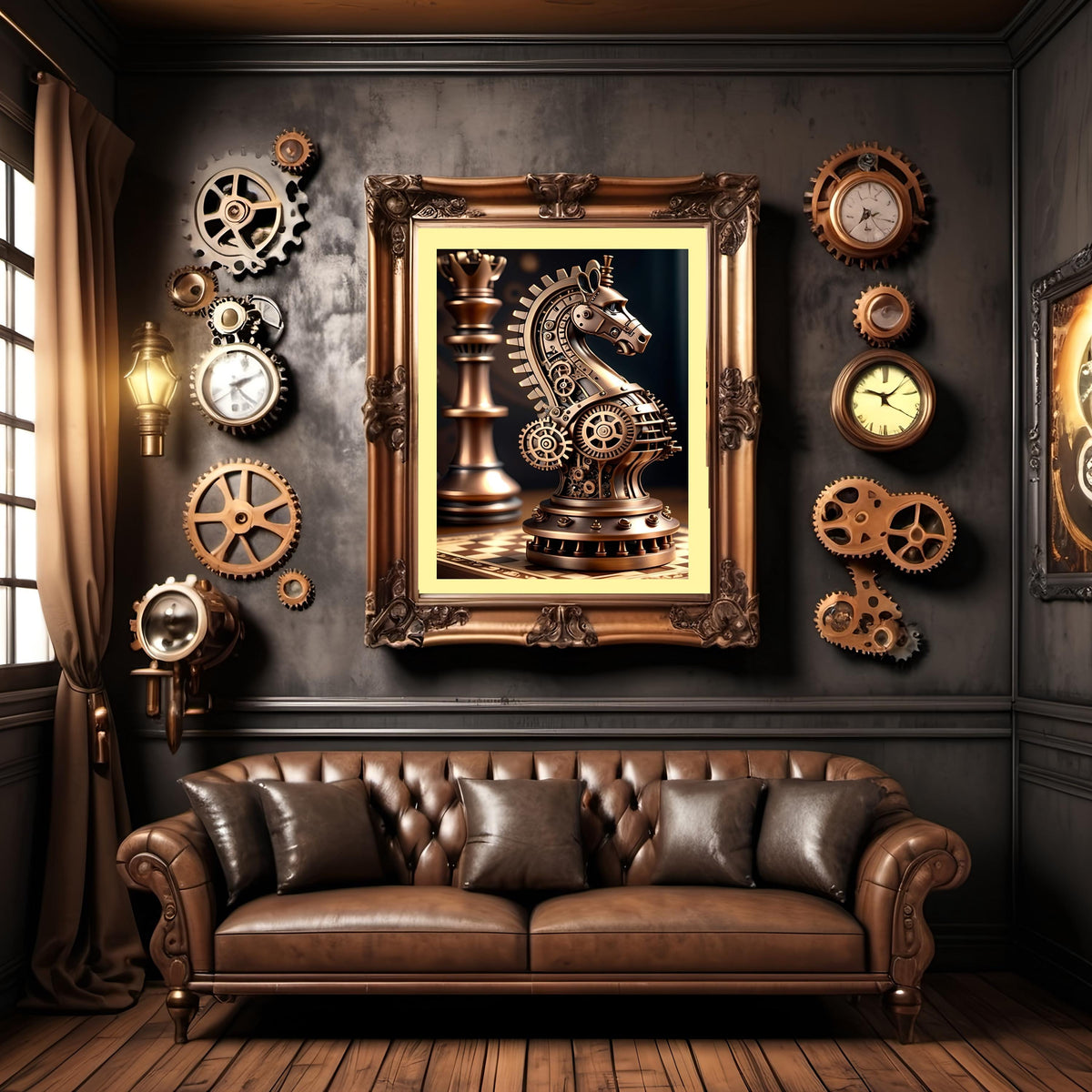 Steampunk Chess Knight Art: Vintage Mechanical Horse Print (Digital Download)