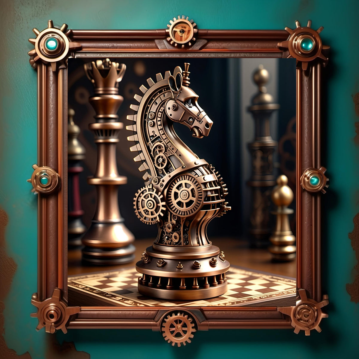 Steampunk Chess Knight Art: Vintage Mechanical Horse Print (Digital Download)