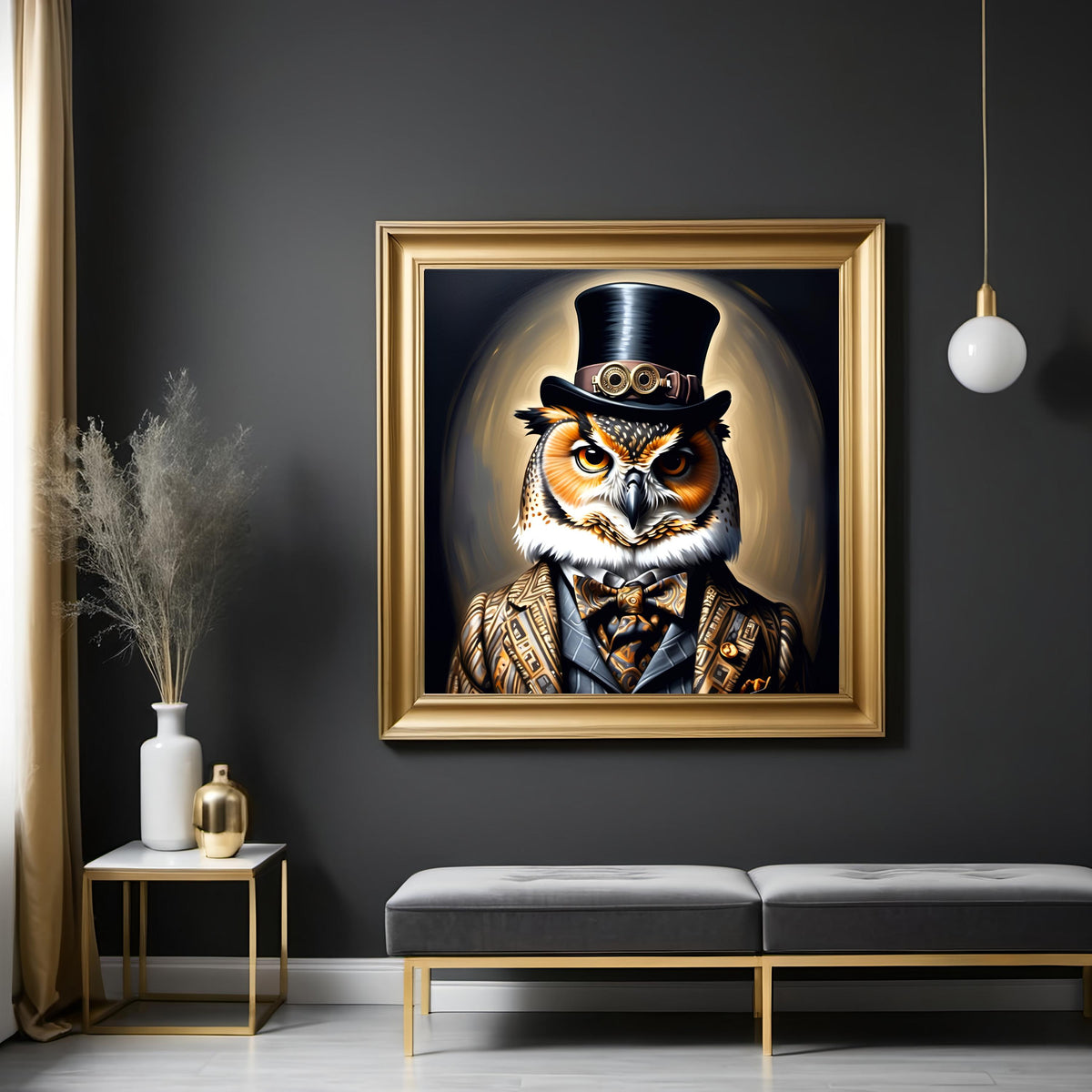 Steampunk Owl Portrait: Victorian Top Hat, Unique Wall Art (Digital Download)