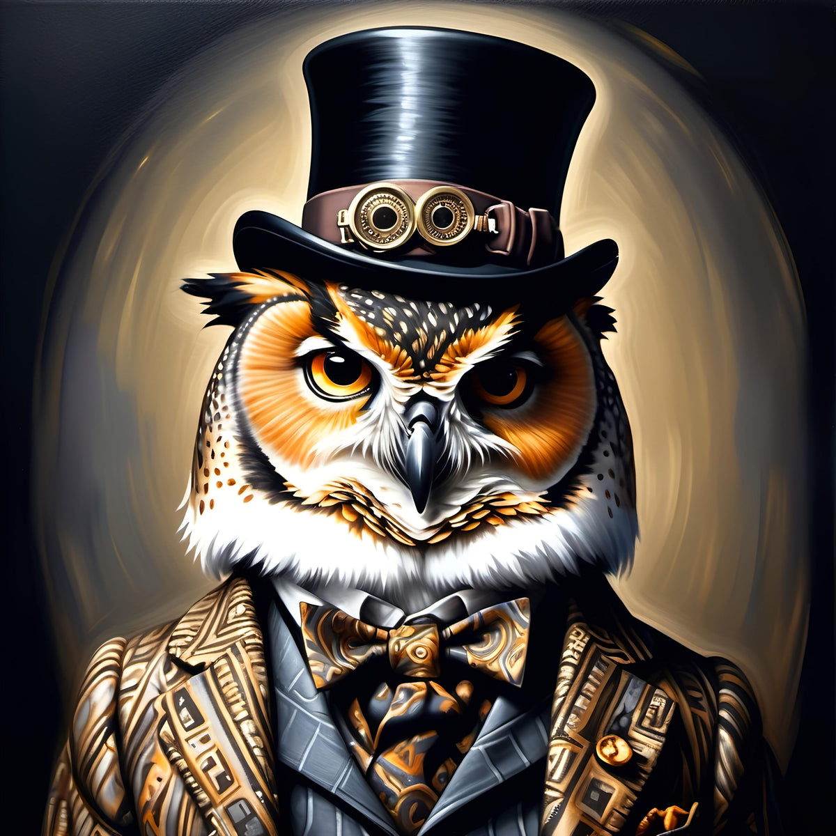 Steampunk Owl Portrait: Victorian Top Hat, Unique Wall Art (Digital Download)