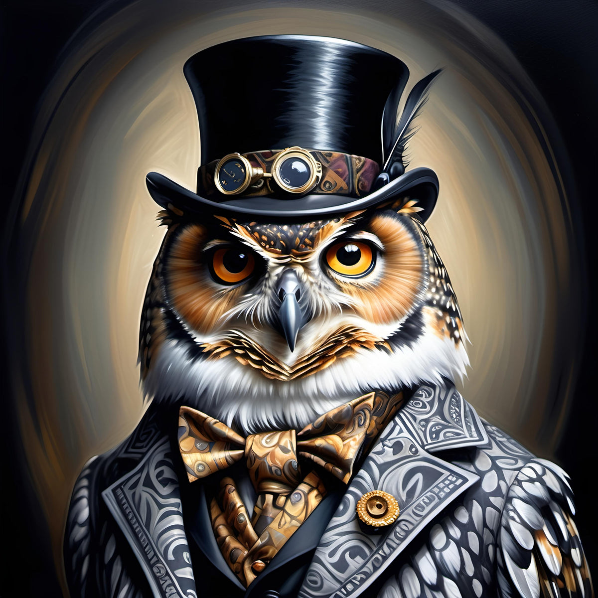 Steampunk Owl Portrait: Victorian Top Hat Digital Print (Digital Download)